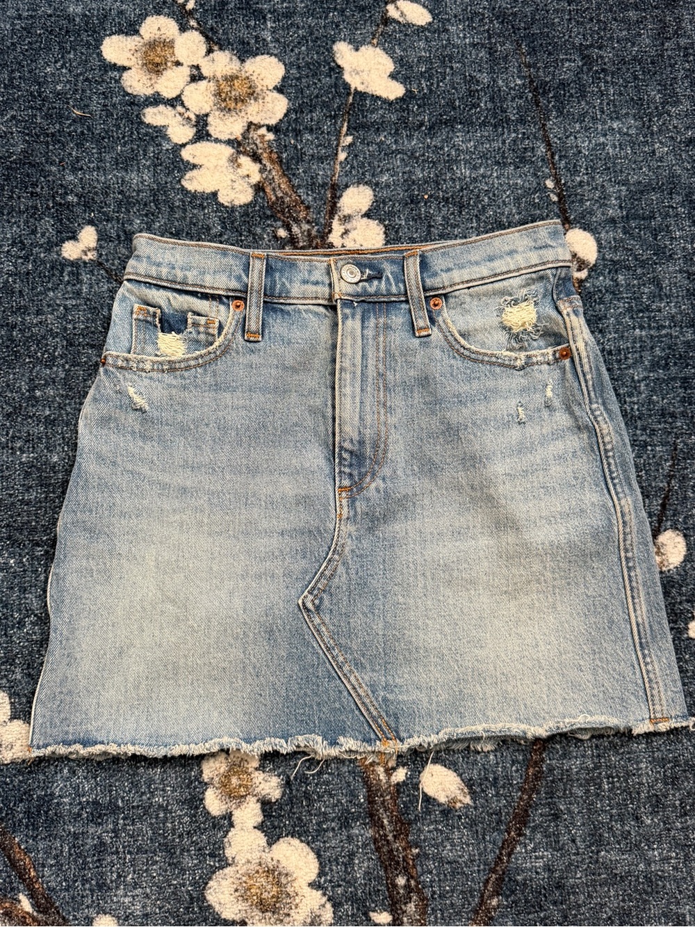 Y2K Abercrombie & Fitch Light Blue Distressed Denim Mini Skirt